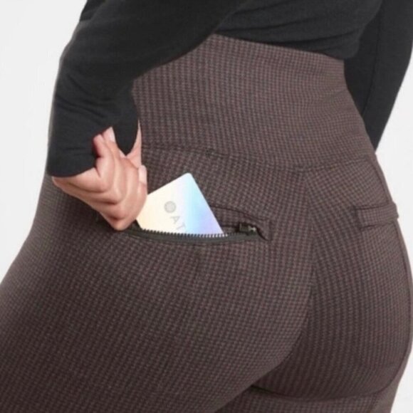 Athleta Delancey Houndstooth tight Brown leggings Size L pockets - Picture 3 of 12